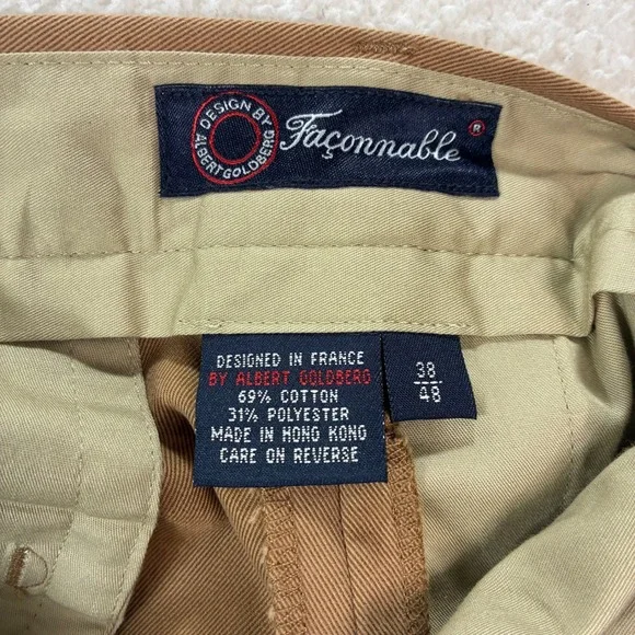 VTG Facconable Chino Pants Mens 38x38 Brown Albert Goldberg Open Hem Pleated NWT - Picture 4 of 7